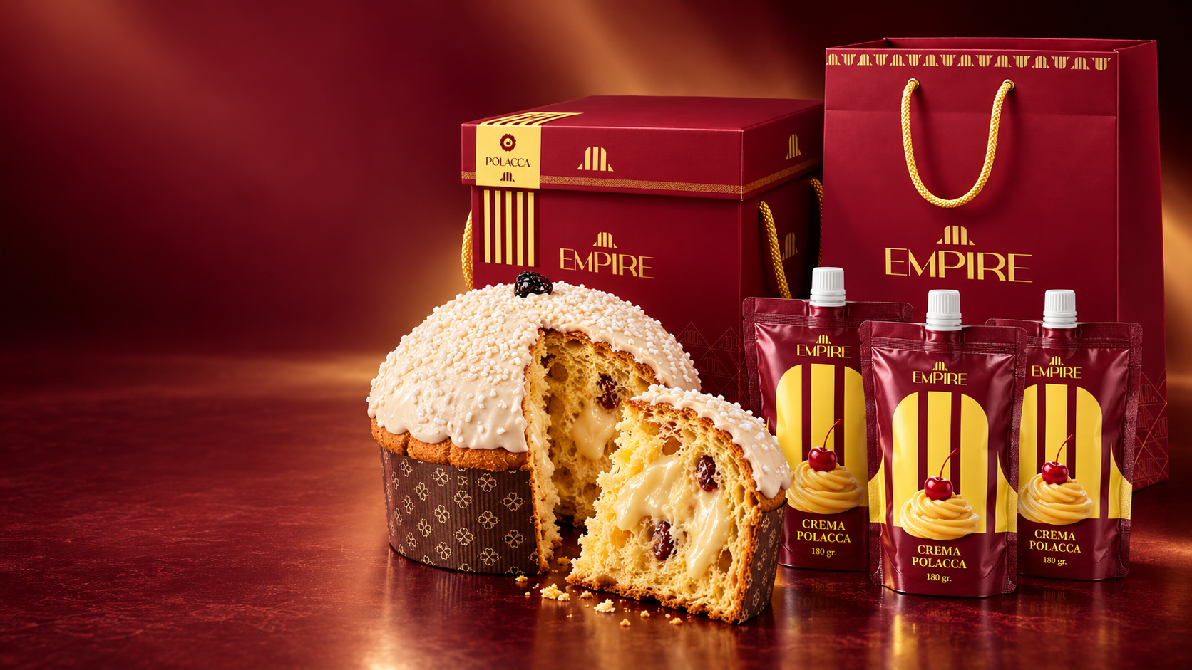 Panettone Polacca Empire con confezione regalo e tre creme da 180 grammi